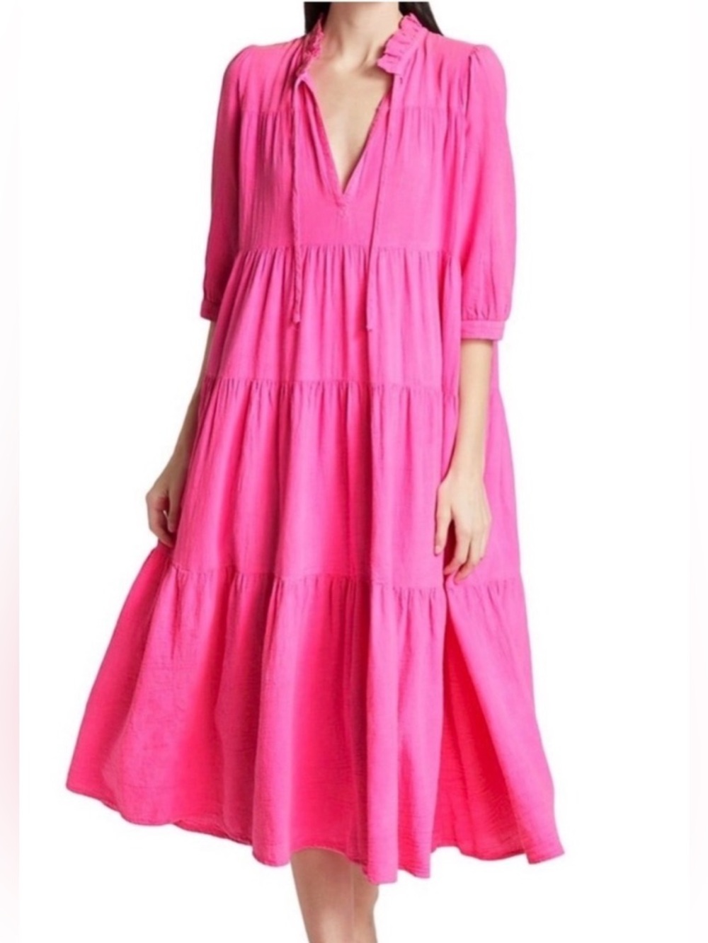 Honorine- Giselle style in hibiscus- Tiered V-Neck Maxi Dress